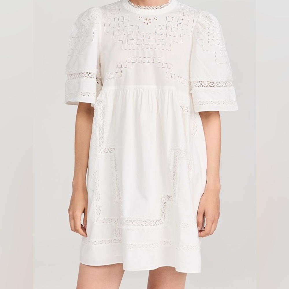 Sea New York White Eyelet Mini Dress Size M Cotton Summer Dress Boho Chic - Picture 3 of 9